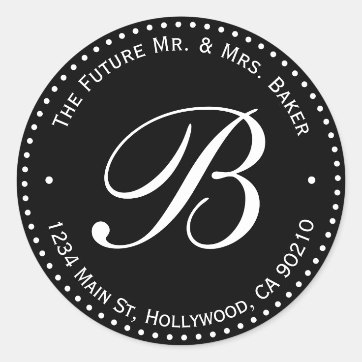 Black & White Monogram Round Return Address Label Zazzle