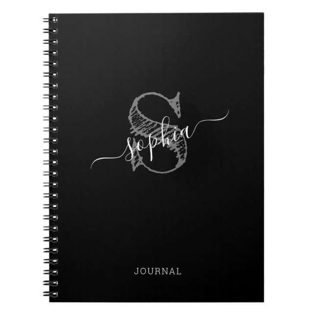 Black White Monogram Rustic Personalized Notebook (Front)