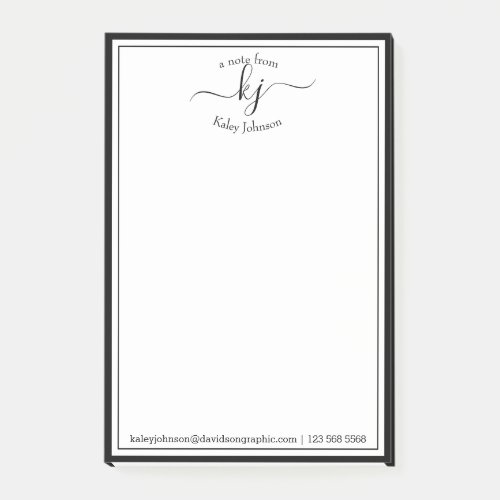 Black White Monogram Script From The Desk Of  Post_it Notes