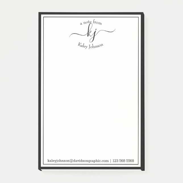Black White Monogram Script From The Desk Of  Post-it Notes (Front)