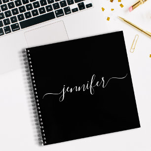 Black White Monogram Script Name Sketchbook Notebook