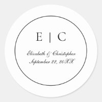 Black White Monogram Script Traditional Wedding  Classic Round Sticker