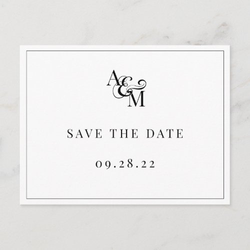 Black White Monogram Simple Elegant Save The Date Invitation Postcard