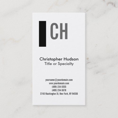 Black White Monogram Simple Plain Business Card