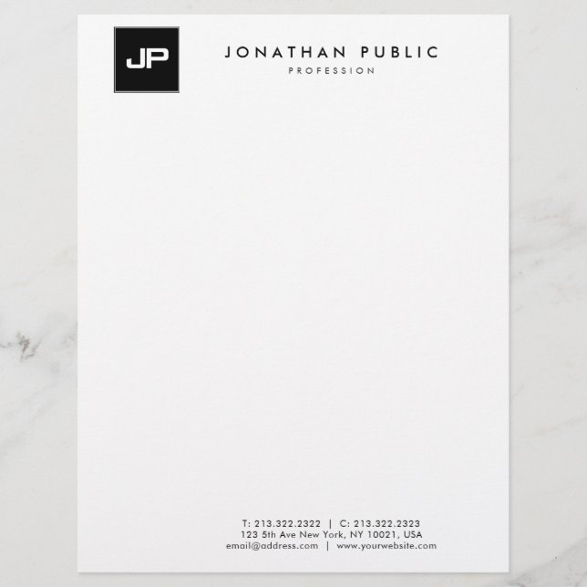 Black White Monogram Simple Template Modern Letterhead (Front)