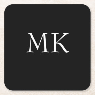 Black White Monogram Square Paper Coaster