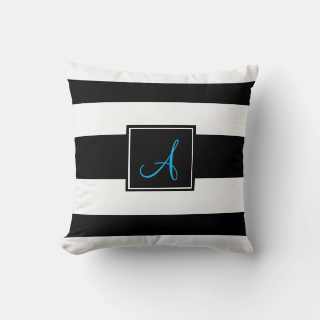 Black & White Monogram Stripped Pillow (Front)