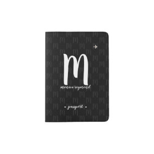 black / white monogram stylish passport holder