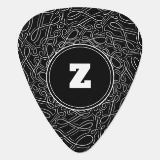 Black & White Monogram Swirl Pattern Modern Sleek Guitar Pick