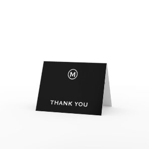 Black White Monogram Thank You Note Card