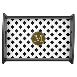 Black White Monogram Tiles Pattern Serving Tray