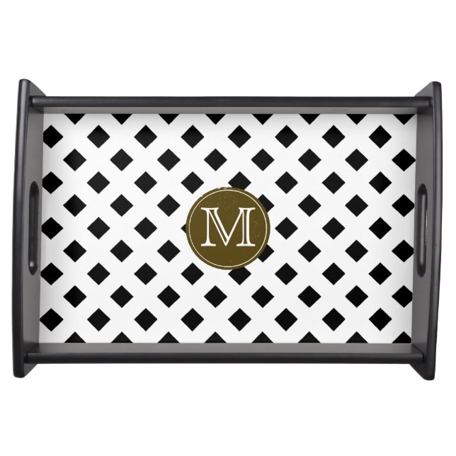 Black White Monogram Tiles Pattern Serving Tray (Front)
