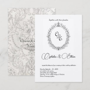 Black & white Monogram Victorian crest wedding Invitation