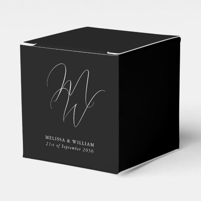 Black White Monogram Wedding Favor Boxes (Front Side)