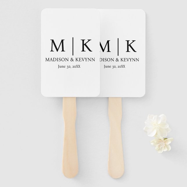  Black & White Monogram Wedding Hand Fan (Front and Back)