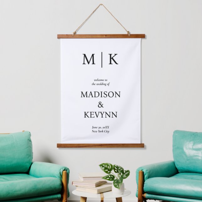 Black & White Monogram Wedding Hanging Tapestry (Living Room)