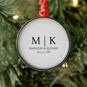 Black & White Monogram Wedding Metal Ornament