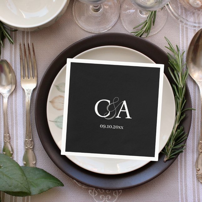 Black white monogram wedding napkins (Creator Uploaded)