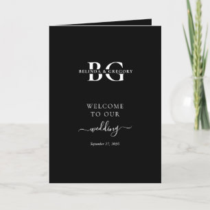 Black White Monogram Wedding Order of Service Program