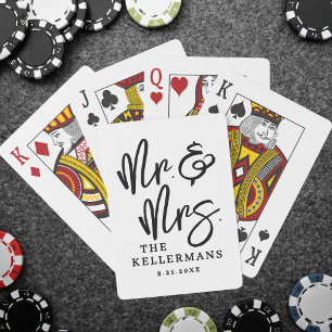 Black White Monogram Wedding Poker Cards