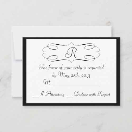 Black White Monogram Wedding RSVP Card