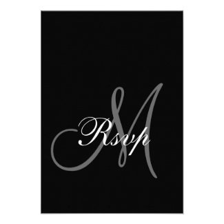 Black White Monogram Wedding RSVP Cards