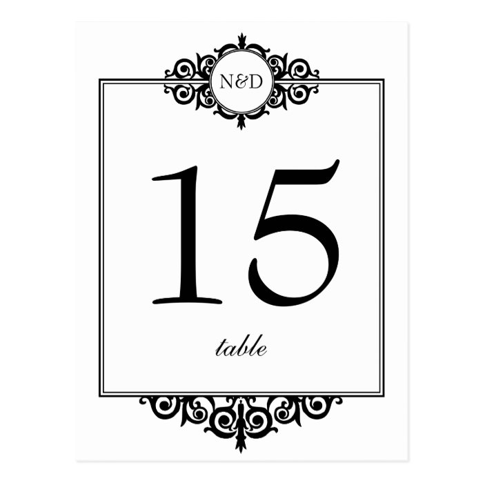 Black white monogram wedding table number card postcard