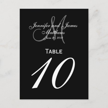 Black White Monogram Wedding Table Number Cards