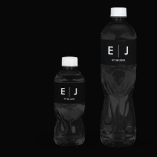 Black & White Monogram Wedding Water Bottle Label