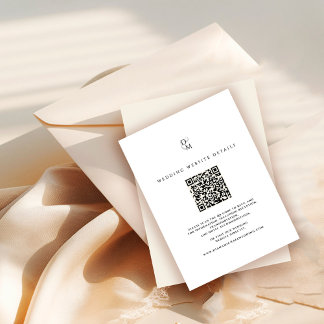 Black & White Monogram Wedding Website QR Code Enclosure Card