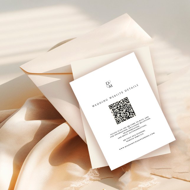 Black & White Monogram Wedding Website QR Code Enclosure Card (Creator Uploaded)