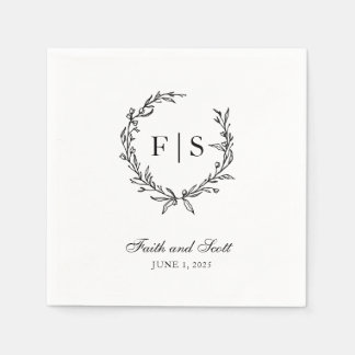 Black & White Monogram Wreath Disposable Napkins
