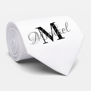 Black & White Monogramed Necktie