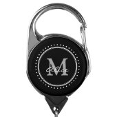 Black White Monogrammed Badge Holder (Carabiner Front)