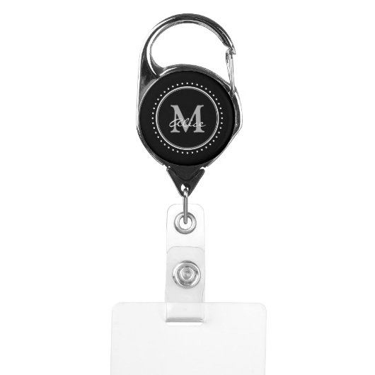 Black White Monogrammed Badge Holder (Front)