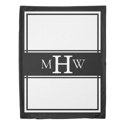 Black  White Monogrammed Border Banner Twin Duvet