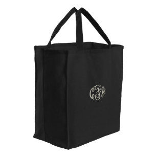 Black White Monogrammed Embroidered Women's  Embroidered Tote Bag
