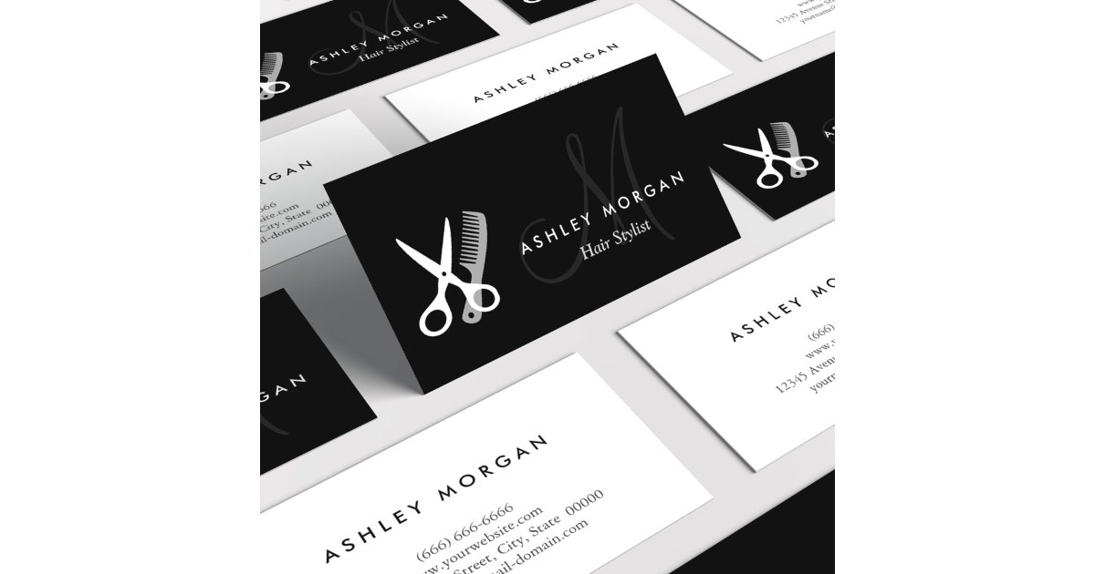 Black White Monogrammed - Hair Salon Hairstylist Business Card | Zazzle
