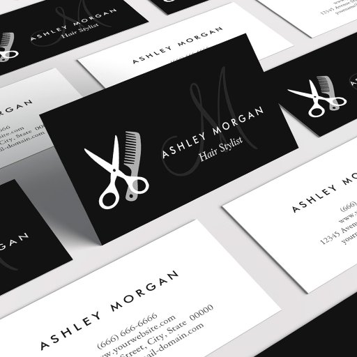 Customizable Black White Monogrammed - Hair Salon Hairstylist Business Card