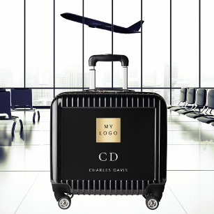 Black white monogrammed initials business logo luggage