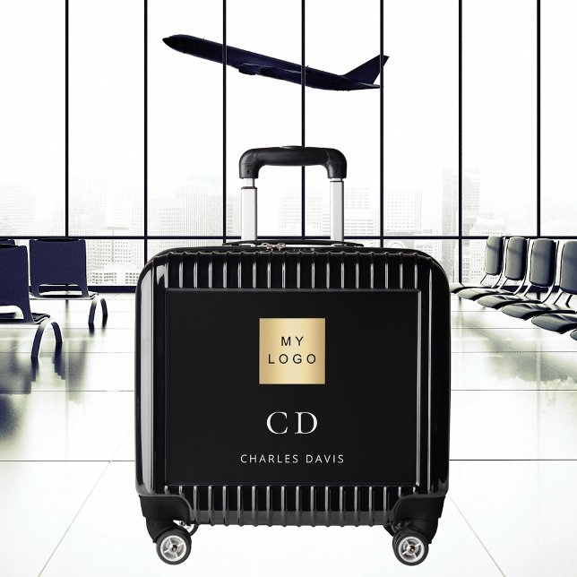 Black white monogrammed initials business logo luggage (Creator Uploaded)