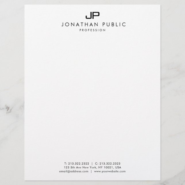 Black White Monogrammed Simple Template Elegant Letterhead (Front)