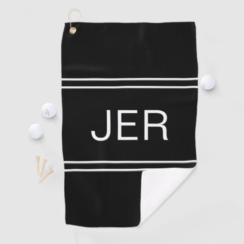 Black  White Monogrammed Template Golfer Sports Golf Towel