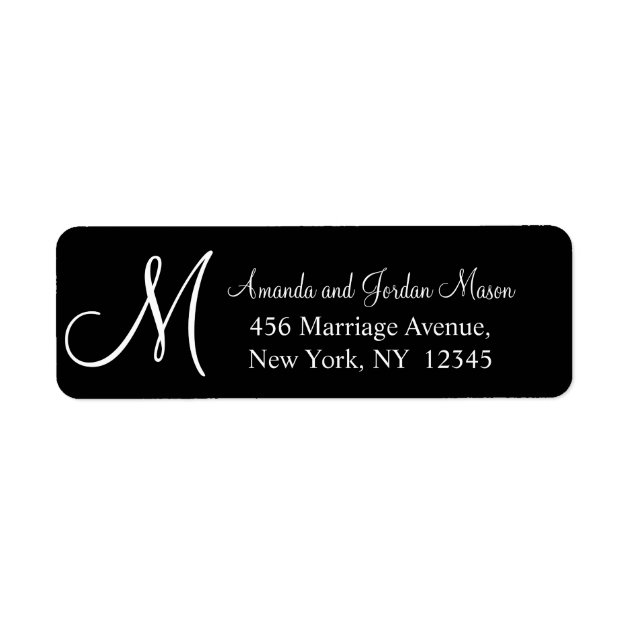 Black White Monogrammed Wedding Address Label