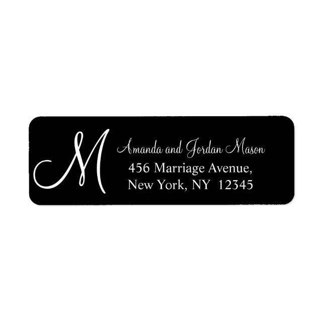 Black White Monogrammed Wedding Address Label (Front)