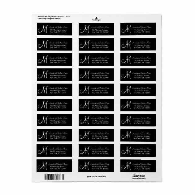 Black White Monogrammed Wedding Address Label