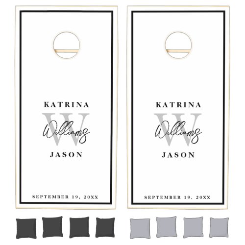 Black  White Monogrammed Wedding Newlyweds Cornhole Set