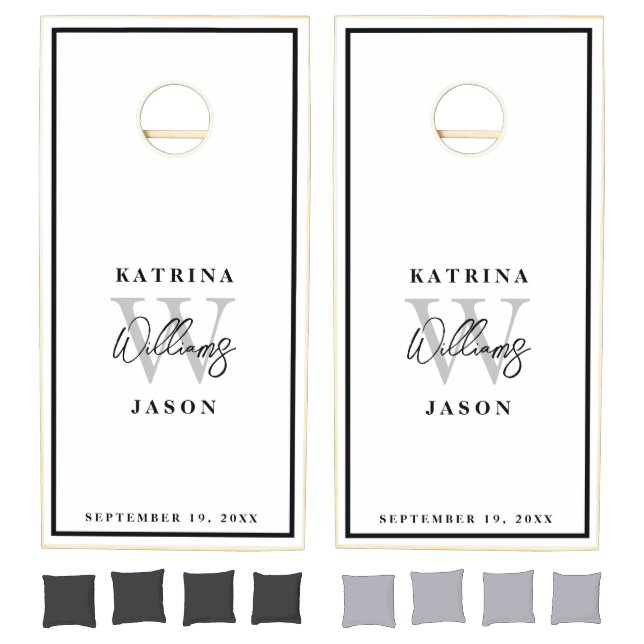 Black & White Monogrammed Wedding Newlyweds Cornhole Set (Set)