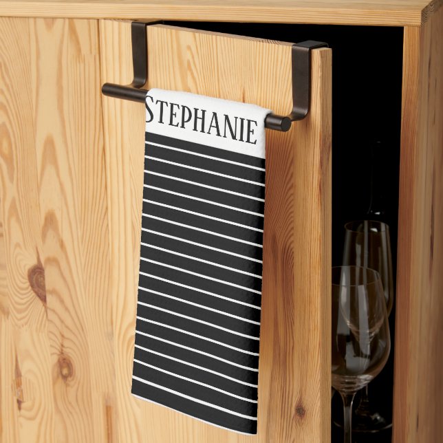 Black White Monograms Camouflage Stripes Patterns Kitchen Towel (Thirds Fold)