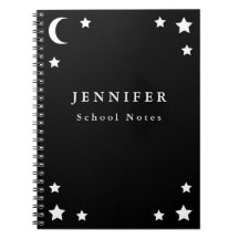 Black & White Moon & Stars Spiral Notebook